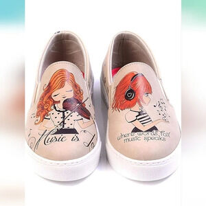 Goby Girls 32/US 1 Violinist Girl Slip On Loafers Flat Shoes Music Notes Classic